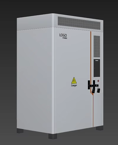 White Industrial Equipment Cabinet with LOGO Danger Warning Sign and Control Panel 3d model