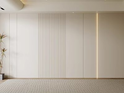 Modern Minimalist Sofa Background Wall With Vertical Slats LED Strip Light And Light Carpet 3d model