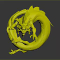 Red Yellow Mythical Dragon with Flaming Accents Sharp Claws and Dynamic 3D Render Design