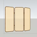 Three Panel Room Divider With Beige Woven Panels And Golden Frame Design 3d model