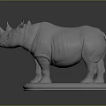 Realistic Rhinoceros 3D Sculpture Model Standing on Gray Platform with Smooth Texture