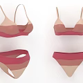 Pink And Beige Striped Bikini Set With Triangle Top And Minimalist Design