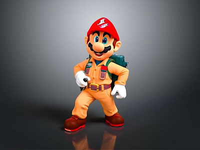 Mario Toy Figure With Red Hat Orange Outfit Green Backpack White Gloves And Brown Shoes 3d model
