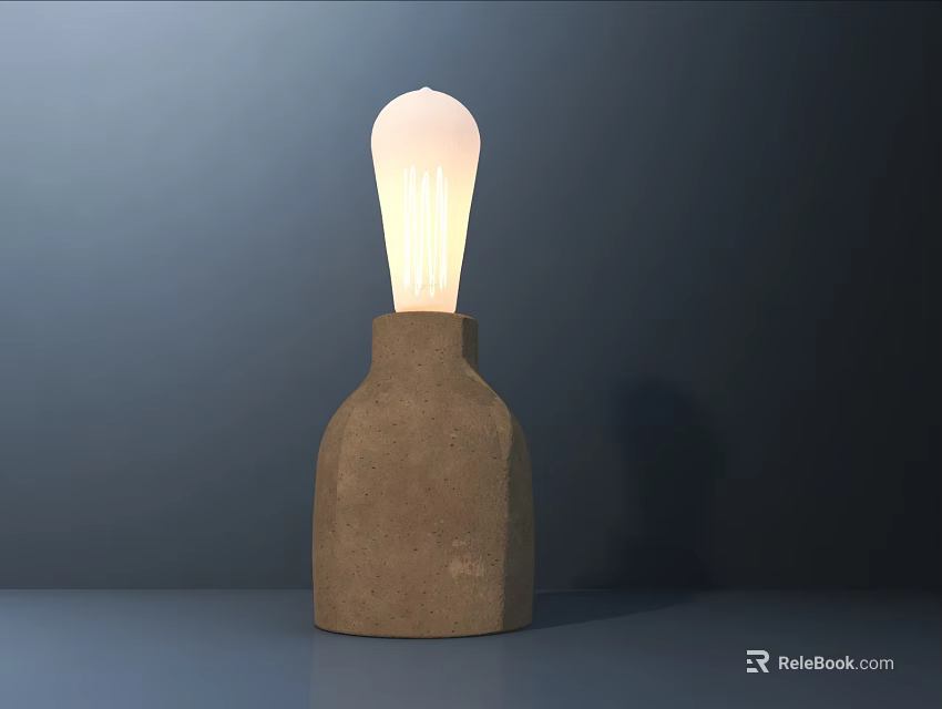 Modern Table Lamp With Brown Ceramic Base And Glowing Light Bulb 3d model 
