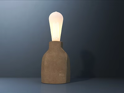 Modern Table Lamp With Brown Ceramic Base And Glowing Light Bulb 3d model