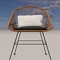Rattan Lounge Chairs With Black Metal Legs And Plush Gray Pillow