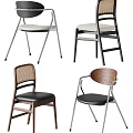 Modern Dining Chairs With Wooden Frame Rattan Back Leather Seat And Metal Legs