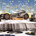 Futuristic Weapon Integrated Vehicles With Blue Jet Flames Yellow White Square Walls And Sky Background