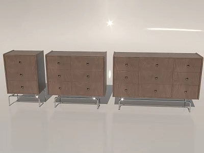 Three Brown Shoe Cabinets With Drawers Doors And Metal Legs In Modern Design 3d model