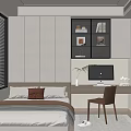 Modern Tatami Bedroom Interior with Tatami Bed Desk Chair Bookshelf and Window Roller Blinds