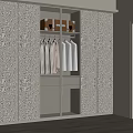 Modern Wardrobe With Patterned Sliding Doors And Interior Hanging Storage Design 3d model
