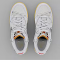 White Sneakers With Silver Swoosh Logo Yellow Sole And Orange Tongue Accents