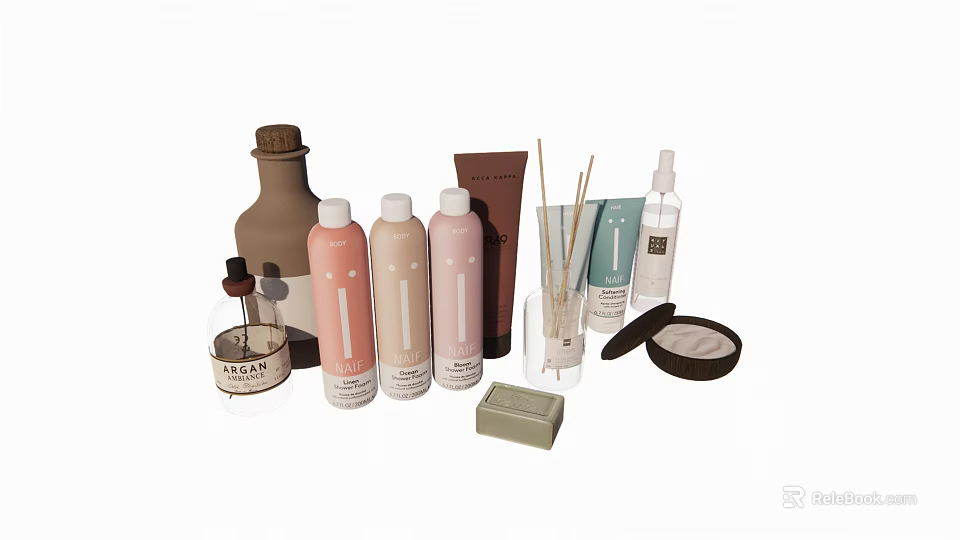 Elegant Perfume And Cosmetics Collection With Stylish Bottles Jars And Spray Containers 3d model 