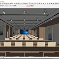 Spacious Modern Conference Room With Rows Of Seats Large Screen And Wooden Decor