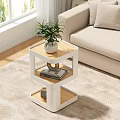 Modern Tiered Side Table With Wooden Top Potted Plant And Books In Living Room