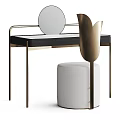 Modern Dressing Table Featuring Black Top Gold Frame Round Mirror White Stool And Tulip Decor 3d model