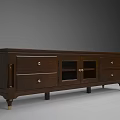 Traditional Dark Wooden TV Stand with Drawers and Glass Doors Classic Design for Living Room