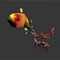 3D Game Movie Dragon Character Breathing Yellow Red Flame With Pink Red Body And Wings