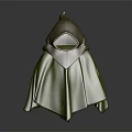 Small 3D Hooded Character With Brown Hood And Green Textured Cloak Design
