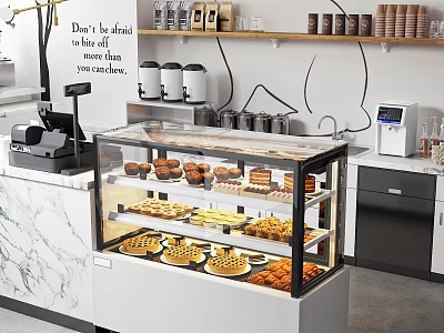 Bubble Tea Shop Interior With Pastry Display And Equipment 3d model