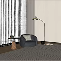Modern Gray Striped Single Sofa with Side Table Floor Lamp and Soft Rug 3d model