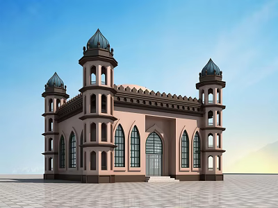 Traditional Islamic Architecture With Domed Towers Arched Windows And Stone Exterior 3d model