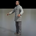Game Movie Character Wearing Gray Coat Tie Gray Pants and Shoes Standing