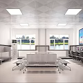 Modern Meeting Room Interior With Geometric Ceiling Square Lights Large Windows Green View And Colorful Display Screen