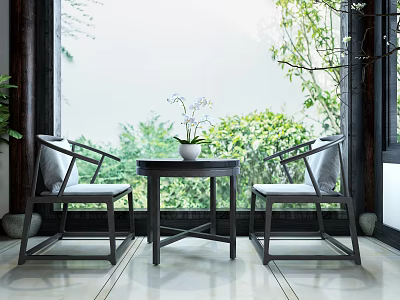 Comfortable Leisure Sofa Set Interior Design With Side Table And Natural Greenery View 3d model