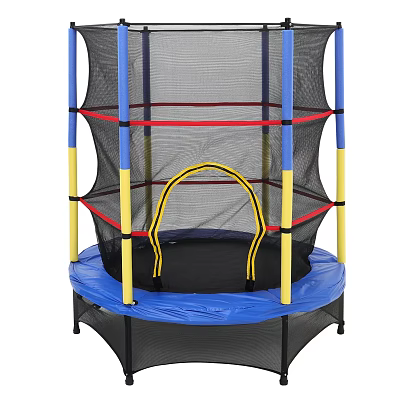 Colorful Kids Trampoline With Sturdy Frame Safety Net And Blue Mat 3d model