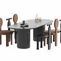 Modern Dining Table Set with Oval Fluted Dark Base and Round Backrest Wooden Chairs