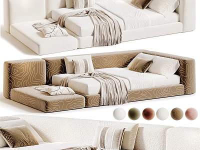 Modern Kids Bed With Soft Cushions Pillows And Multiple Color Options 3d model