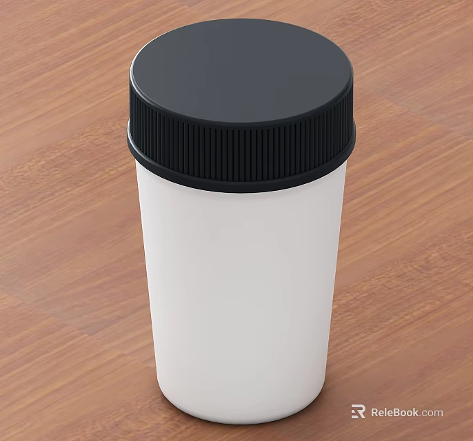 White Plastic Cup With Black Lid Placed On Wooden Table Surface 3d model