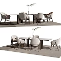 Modern Dining Table Set With Upholstered Chairs And Potted Plant Decoration 3d model