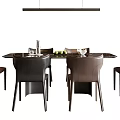Modern Dining Table Set With Leather Chairs And Black Brown Tabletop Design 3d model
