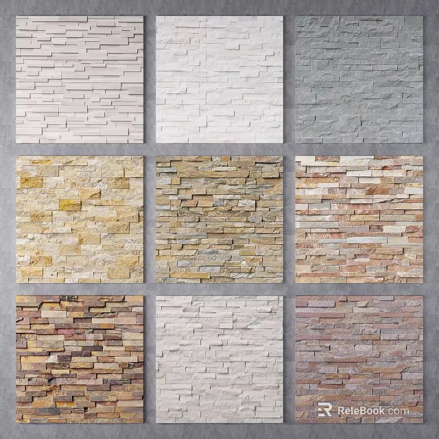 Collection of Stone Wall Samples with Various Textures and Colors 3d model