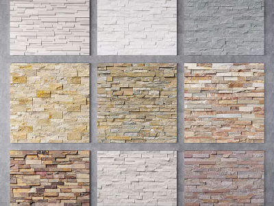 Collection of Stone Wall Samples with Various Textures and Colors 3d model