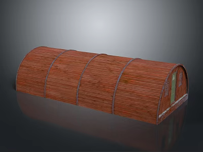 Long Brown Bamboo Food Storage Container With Metal Hoops And Green Door 3d model