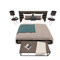 Stylish Double Bed With Dark Headboard Grey Bedding Blue Throw Pillows And Side Lamps