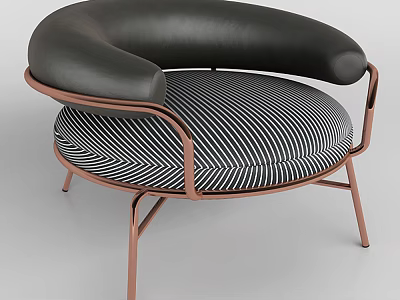 Modern Leisure Chair With Black Leather Armrests And Striped Cushion Copper Frame 3d model