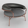 Modern Leisure Chair With Black Leather Armrests And Striped Cushion Copper Frame