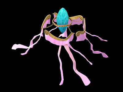 Elegant Jewelry Ornament With Blue Gemstone Golden Accents And Pink Ribbons 3d model