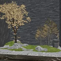 New Chinese style landscape sketch stone landscape tree combination 3d model