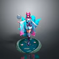 Fantasy Woman Figure with Pink Hair Blue Decorative Wings and Lotus Water Pool Base