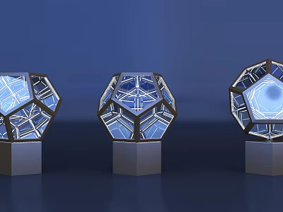 Commercial Equipment With Hexagonal Structure And Illuminated Blue Interior Three Units 3d model