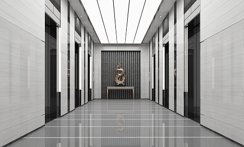 modern elevator hall office elevator room 3d model