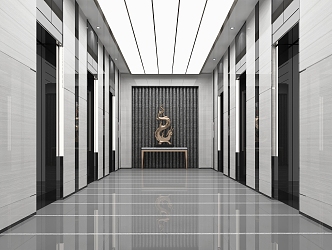 modern elevator hall office elevator room 3d model