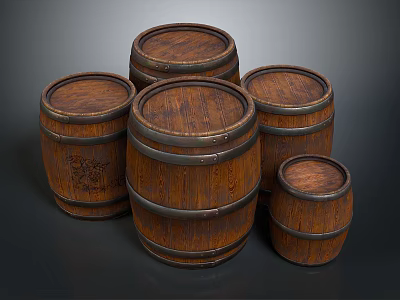 Various Sizes Wooden Barrels with Metal Hoops for Home Decor and Storage 3d model