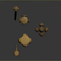 Ancient Golden Metal Weapons Collection Featuring Various Lengths And Decorative Tops