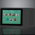 Smart Display With Video Call Interface Showing Contact Avatars And Modern Grey Speaker Panel